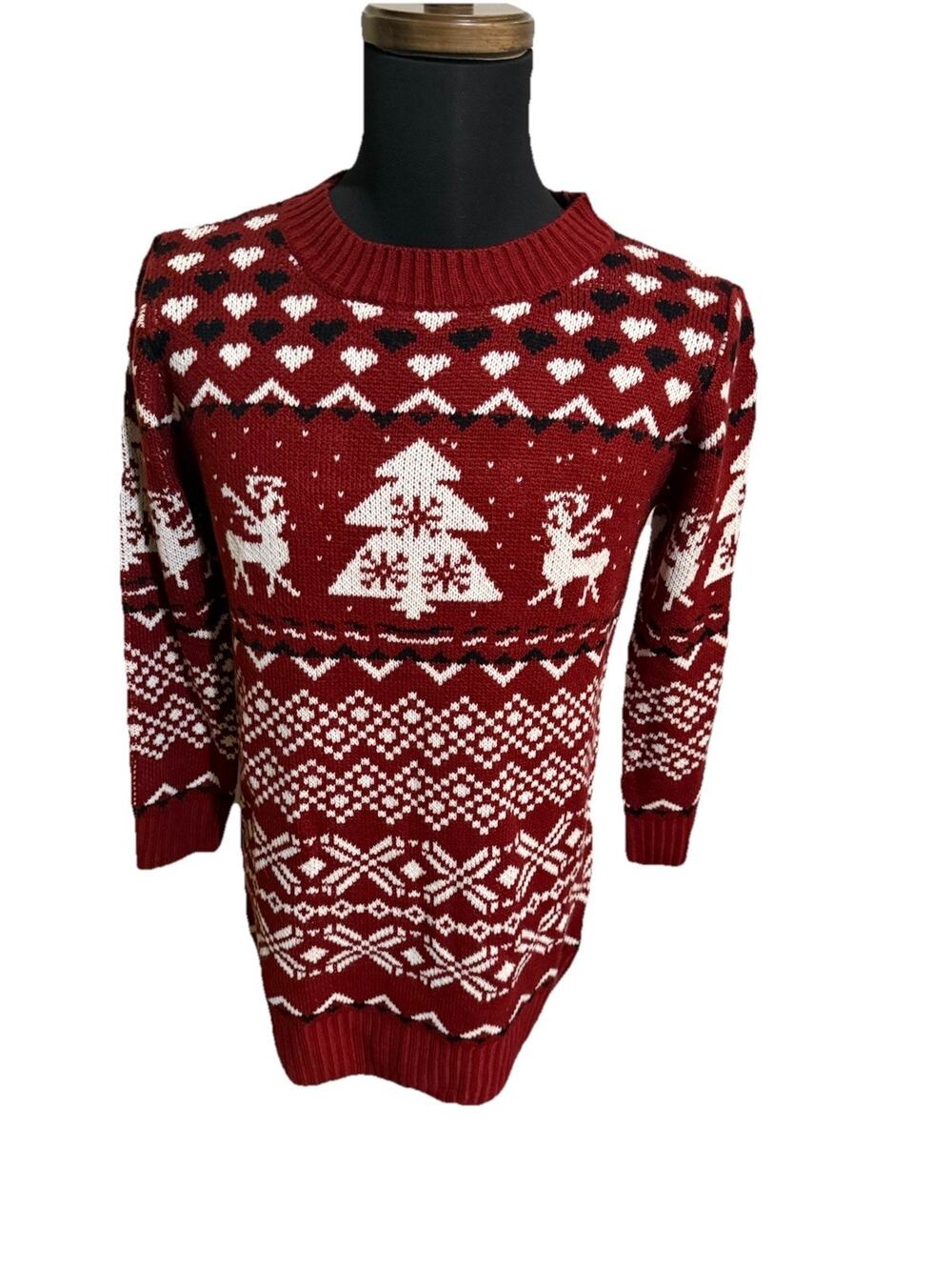 Tipsy Elves Christmas Sweater Dress S Red White Fair Isle Reindeer